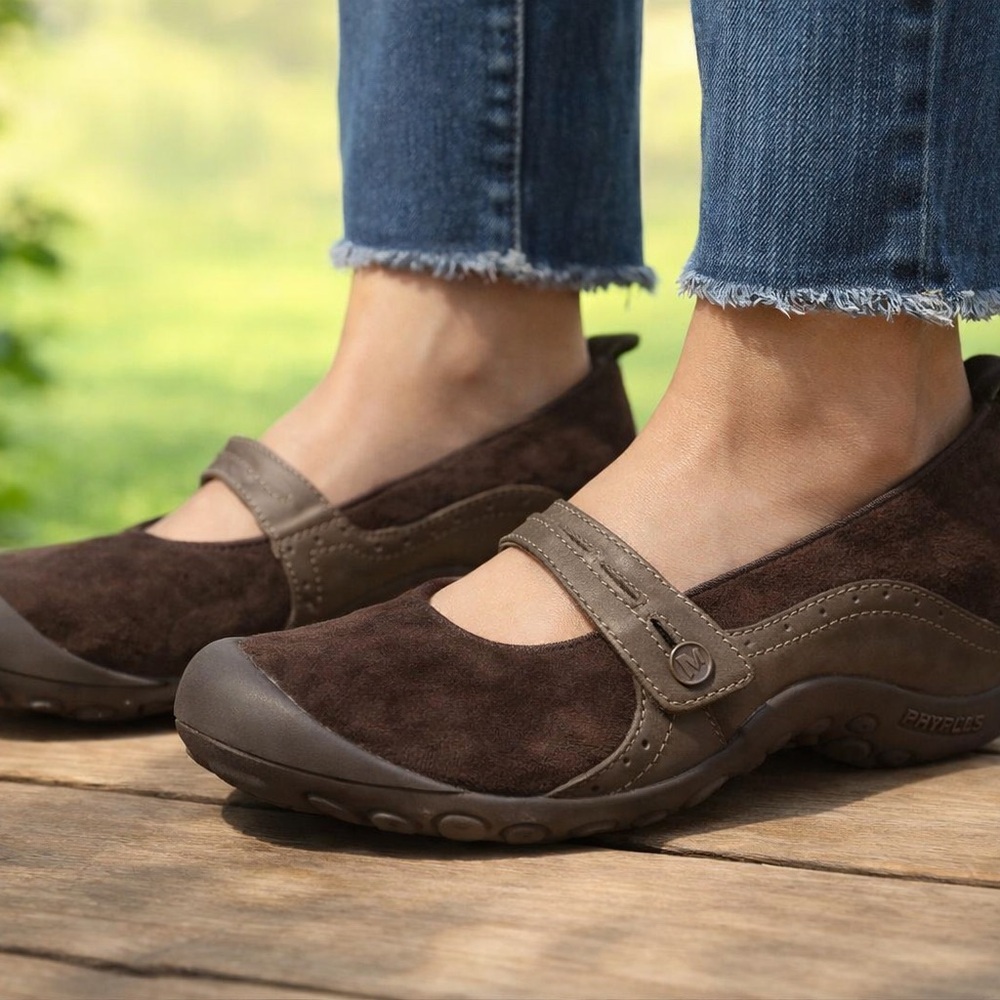 Merrell Plaza Bandeau Chocolate Suede Mary Jane Wedge Comfort Shoes